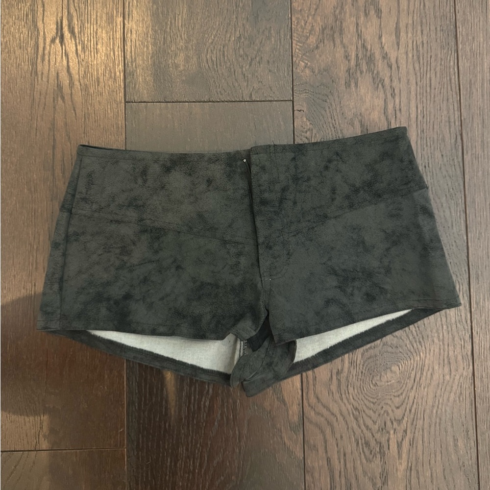 Leather Black Suede Low Waisted Mini Shorts